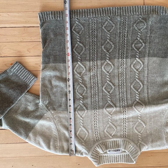 Vintage 90s Sage Green Chenille Sweater L Mock Neck Cable Knit Holiday Coquette - Picture 8 of 8